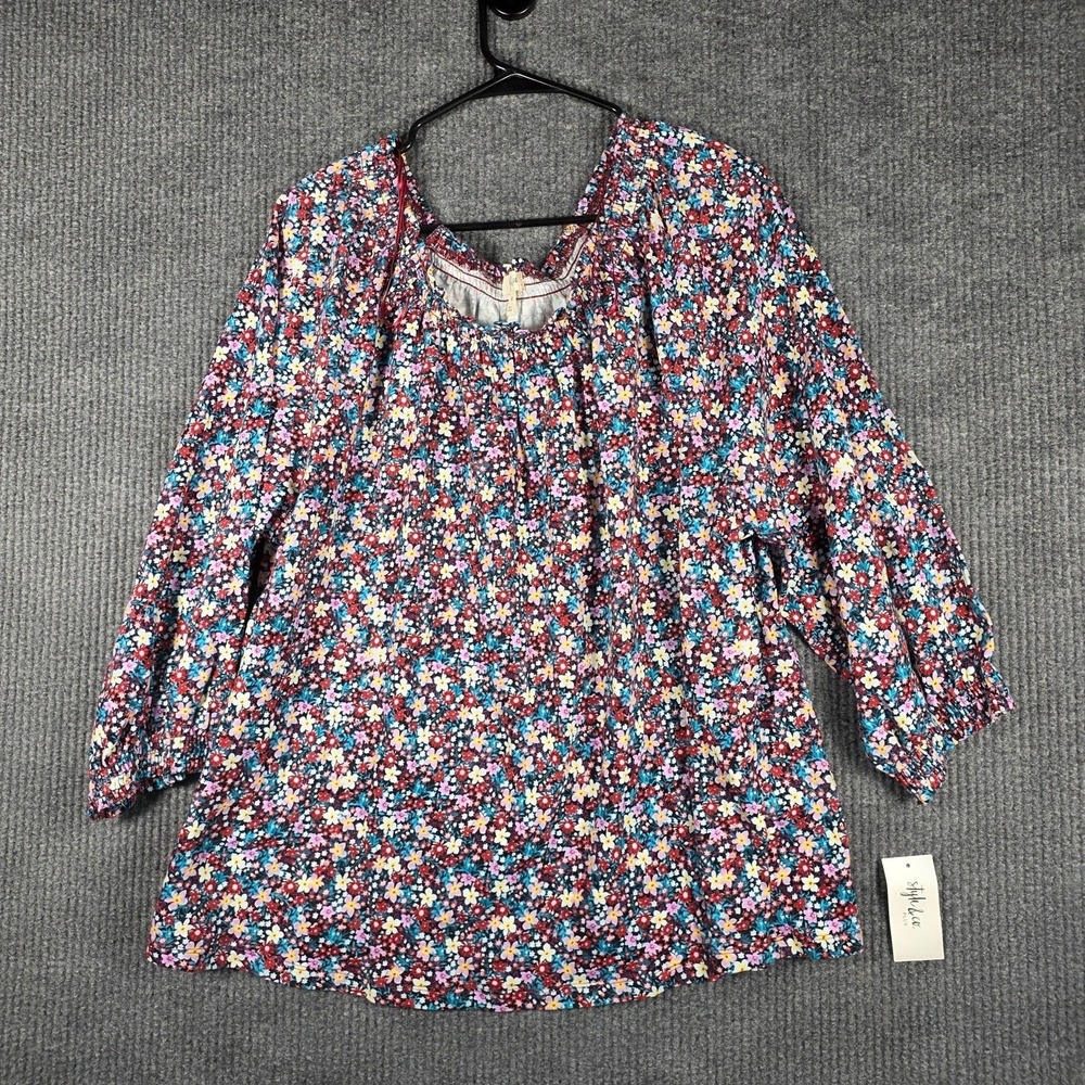 Style & Co 3X Floral Peasant Blouse‎ Boho Smocked Sleeve NWT